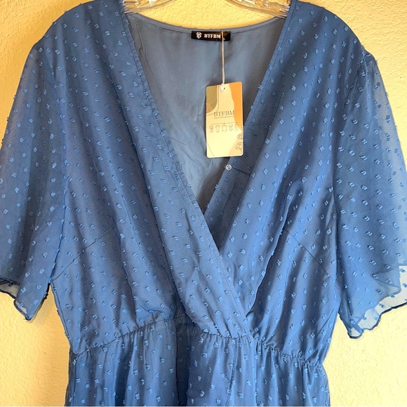 BTFBM Polka Dot Ruffle Surplice V-Neck Short Sleeve Dress In Teal NWT Sz XL - Picture 2 of 15